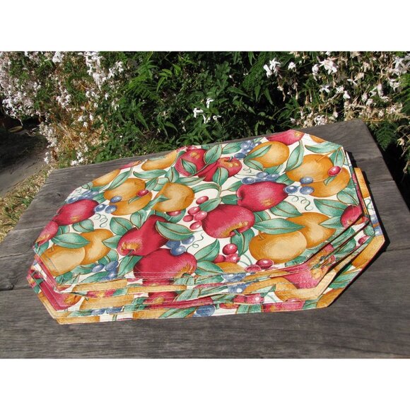 Fall Harvest Vinyl Placemats Fruit Apples Colorful Washable 4 piece - Picture 2 of 7